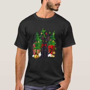 Rentier Weihnachtsmann Hut schwarze Katze Weihnach T-Shirt