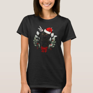 Rentier Weihnachtsmann Hut schwarze Katze Weihnach T-Shirt