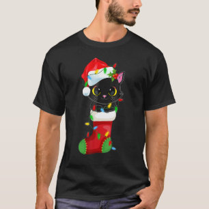 Rentier Weihnachtsmann Hut schwarze Katze Weihnach T-Shirt