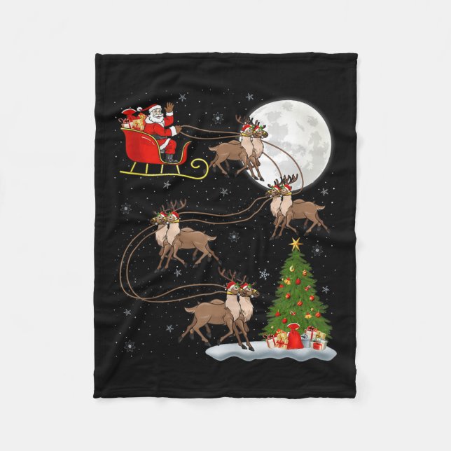 Rentier Weihnachtsmann Schlitten Fliegend Lustig M Fleecedecke (Vorderseite)