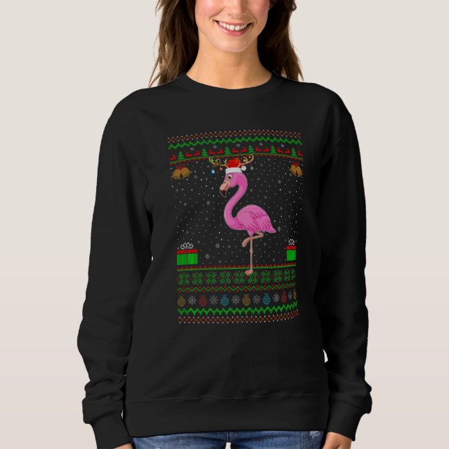 Rentier Weihnachtsmannmütze Matching Ugly Flamingo Sweatshirt (Vorderseite)