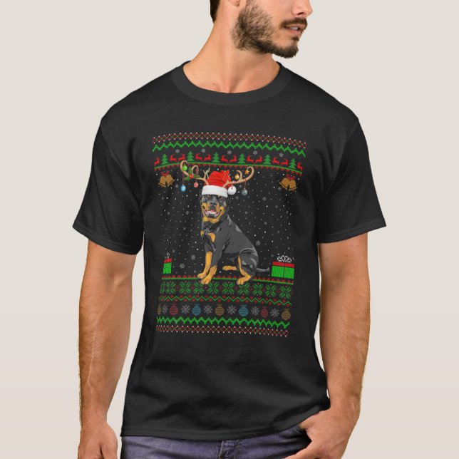 Rentier Weihnachtsmannmütze Matching Ugly Rottweil T-Shirt (Vorderseite)