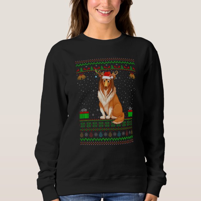 Rentier Weihnachtsmannmütze Matching Ugly Sheepdog Sweatshirt (Vorderseite)