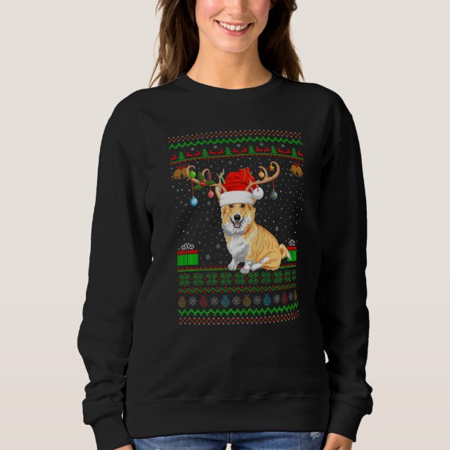 Rentier Weihnachtsmannmütze Matching Ugly Welsh Co Sweatshirt (Vorderseite)