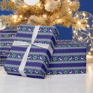 Rentier-Winter-Fair-Isle-Muster in Dunkelblau Geschenkpapier
