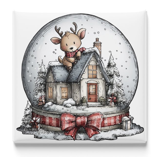 Rentier-Winter-Schneekugel-Christmagnet Magnet (Reindeer Winter Snow Globe Christmas Magnet by PiggyPrint Sticker.)