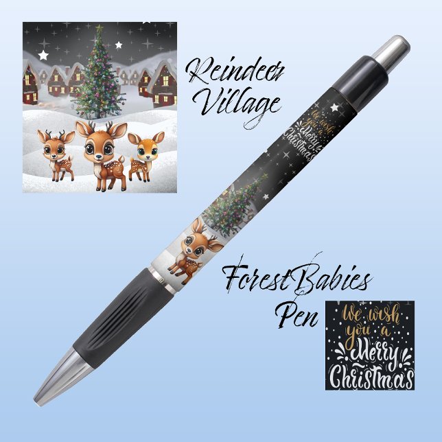 Rentier, wir wünschen dir frohe Weihnachten 🦌 🎄  Kugelschreiber (Reindeer, We Wish You A Merry Christmas Tree, Snowy Village House, Deer, Star Winter Scene 🦌🎄🎁✨)