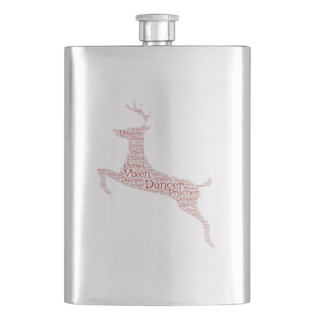 Rentier Word Art Rudolph Blixem Comet Cupid Flachmann (Vorderseite)