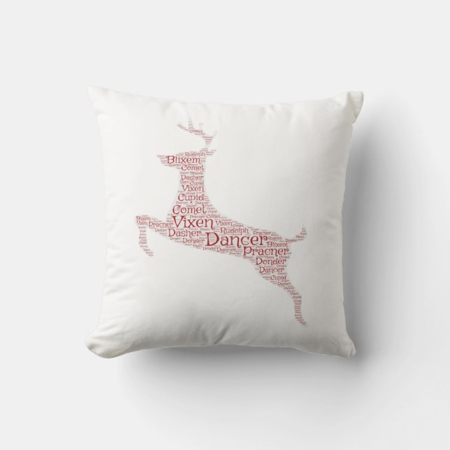 Rentier Word Art Rudolph Blixem Comet Cupid Kissen (Vorderseite)