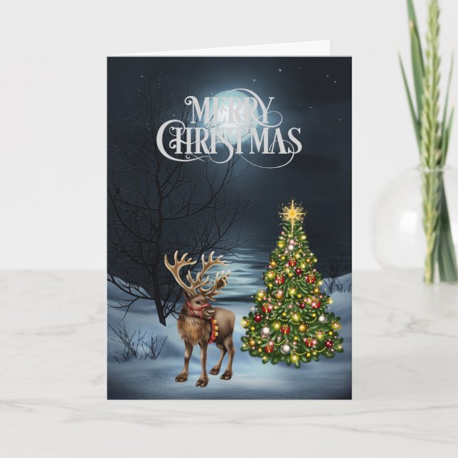 Rentierbaum im Wald Feiertagskarte (Vorderseite)