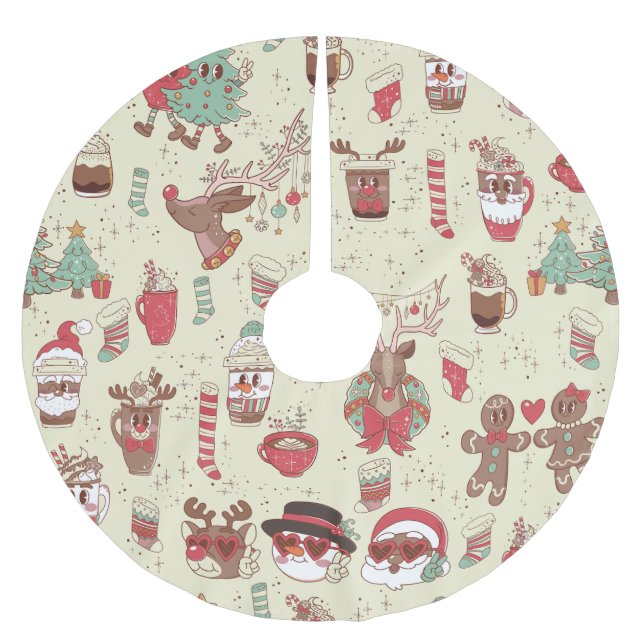 Rentiere aus schwarzem Santa Polyester Weihnachtsbaumdecke (Vorderseite)