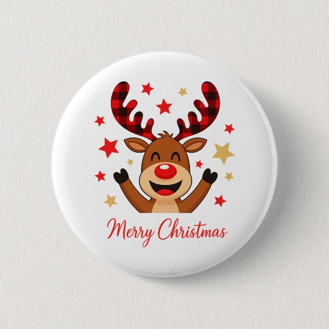 Rentiere Frohe Weihnachten Feiertag Button (Vorderseite)