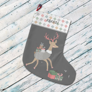 Rentiere Geschenke Diamantmuster-Rand Großer Weihnachtsstrumpf
