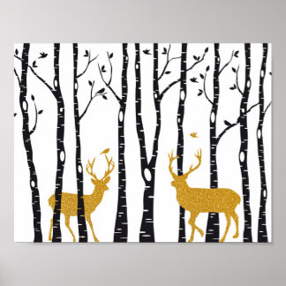 Rentiere im Birkenwald Poster