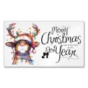 Rentiere in Lichtern Frohe Weihnachten Glückliches Magnetische Visitenkarte