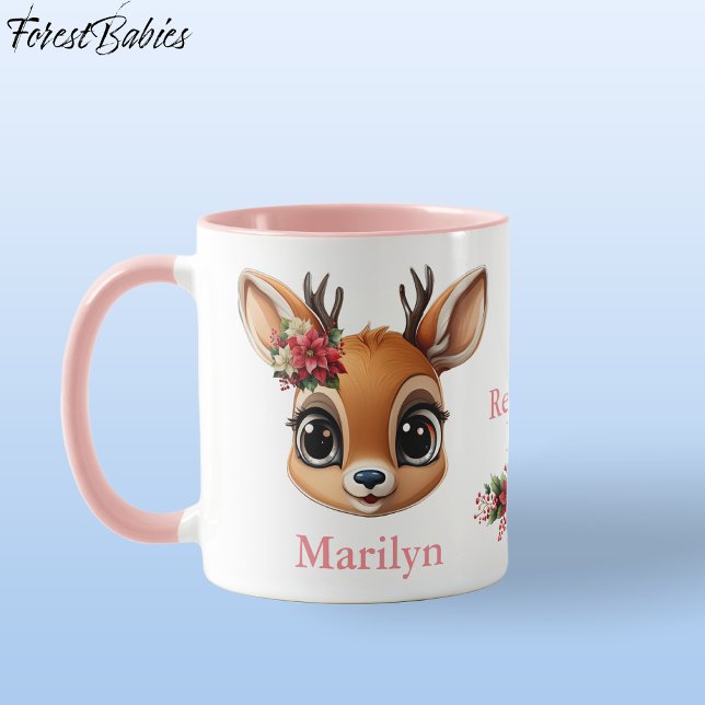 Rentiere Liebe, Poinsettia Blume Deer, Fawn, Dos � Tasse (Custom Deer, Floral Fawn, Doe Antler, Reindeer Love Poinsettia Flowers Pink ForestBabies Mug 🦌🎄)