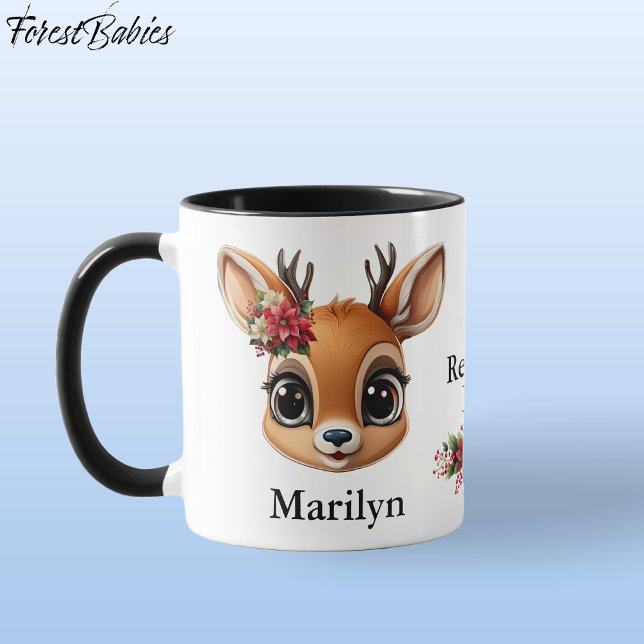Rentiere Liebe, Poinsettia Deer, Fawn, Flora Dose  Tasse (Custom Deer, Floral Fawn, Doe Antler, Reindeer Love Poinsettia Flowers Black ForestBabies Mug 🦌🎄)
