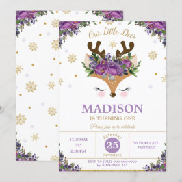 Rentiere Lila Schneeflocken Geburtstagsparty Einladung