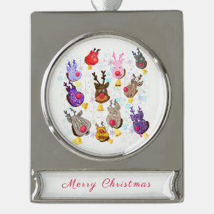 Rentiere mit Bells Weihnachtsdekoration Banner-Ornament Silber