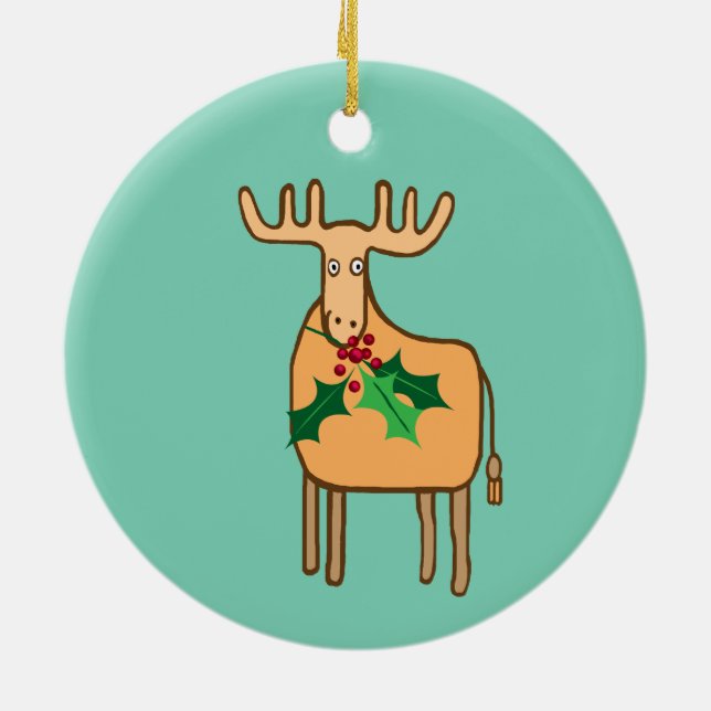 Rentiere mit Heiligen, Elche mit Weihnachtsbeleuch Keramikornament (Hinten)