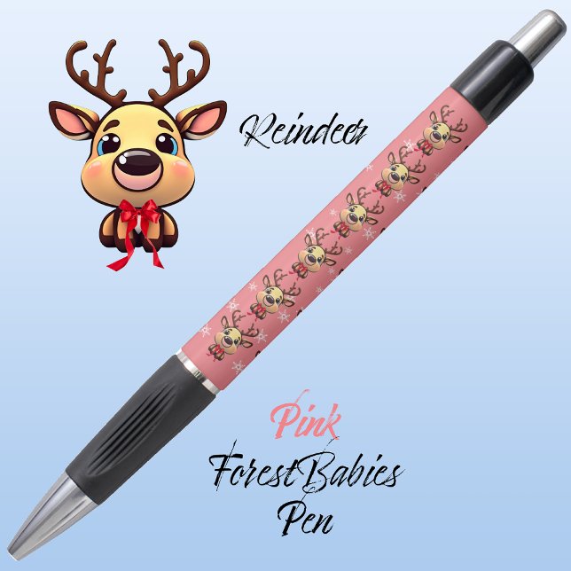 Rentiere Niedliche Weihnachten Hirsch mit Antler R Kugelschreiber (Cute Whimsical Reindeer  Xmas Deer Doe Fawn Antler Animal Cartoon Graphic Pink ForestBabies Pen 🦌)