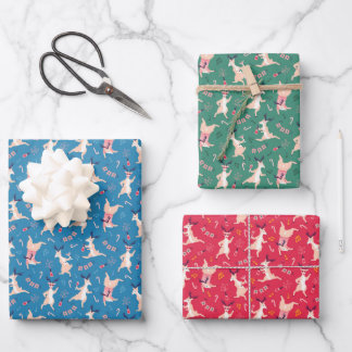 Rentiere-Party - Grün Blau Rot Weihnachten Geschenkpapier Set