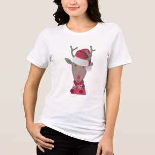 Rentiere rudolphroter Nase Winterweihnachtsdesign Tri-Blend Shirt
