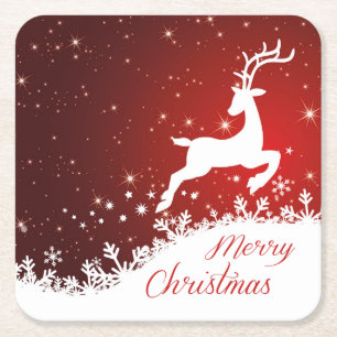 Rentiere, Schneeflocken Weihnachten Rechteckiger Pappuntersetzer