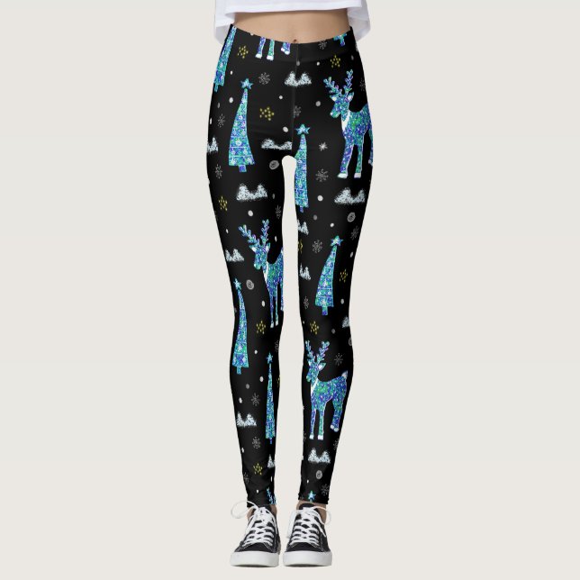 Rentiere, Schneeflocken, Weihnachtsmuster Leggings (Vorderseite)
