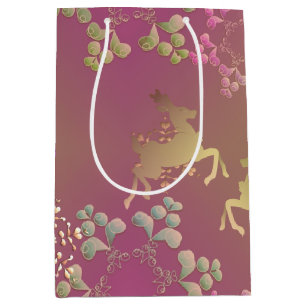 Rentiere & Snowflakes Lila Geschenktasche Mittlere Geschenktüte