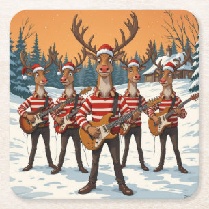 „Rentiere spielen Gitarre zu Weihnachten“ bringt e Rechteckiger Pappuntersetzer