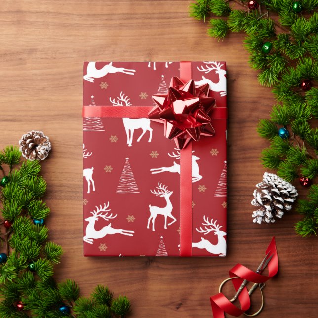 Rentiere und Baumpackpapier Geschenkpapier (Feiertagsgeschenk)