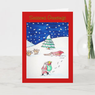 Rentiere und Santa, die Weihnachtsgeschenke liefer Feiertagskarte