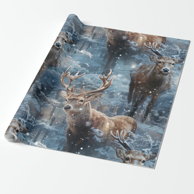 Rentiere und Schneeflocken Geschenkpapier (Ungerollt)