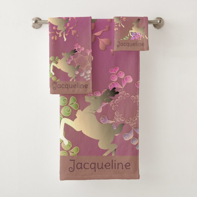 Rentiere und Schneeflocken mit/Name Badhandtuch Set (Insitu)