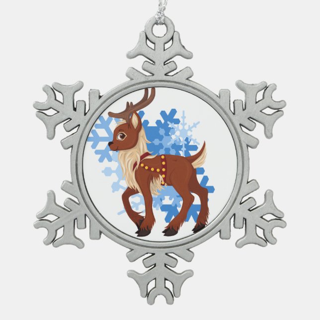 Rentiere und Schneeflocken Zinn-Ornament (Vorderseite)