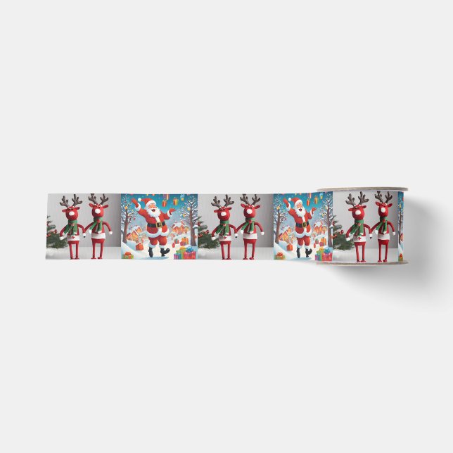 Rentiere und Weihnachtsmann Ripsband (Vorderseite)
