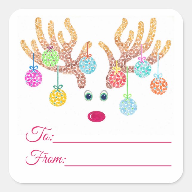 Rentiere und Ziergegenstände - Geschenketiketten Quadratischer Aufkleber (Vorderseite)