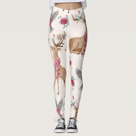 Rentiere, Vögel, Blume Leggings