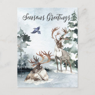 Rentiere Weihnachten Winterlandschaft Aquarell Postkarte