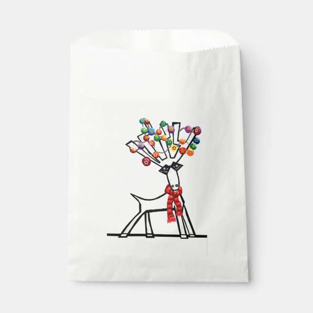 Rentiere, Weihnachtsbaumchen, Rotschal und Schnee Geschenktütchen (Vorderseite)