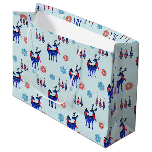 Rentiere, Weihnachtsbäume und Schneeflocken-Muster Große Geschenktüte