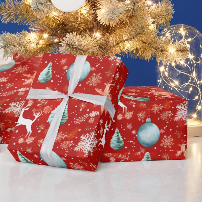 Rentiere Weihnachtsschmuck Schneeflocken Weihnacht Geschenkpapier (Feiertage)