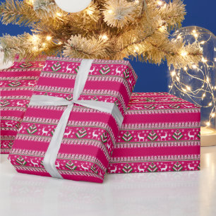 Rentiere Winter Fair Isle Muster in Rosa Geschenkpapier