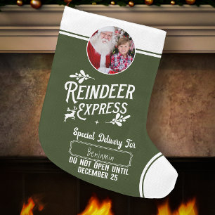 RentierExpress von Santa Name & Foto Green Großer Weihnachtsstrumpf