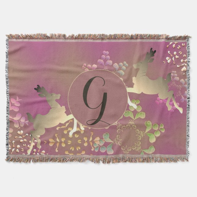 Rentierfische und Schneeflocken Lila Decke (Vorderseite)