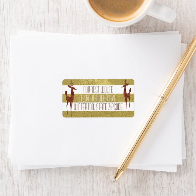 Rentiergold und weiß gestreift eleganter Winter Adressaufkleber (Insitu)