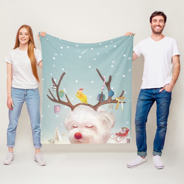 Rentierhund mit Weihnachtsschmuck Fleecedecke (Beispiel)