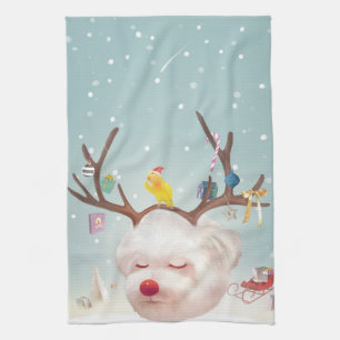 Rentierhund mit Weihnachtsschmuck Geschirrtuch