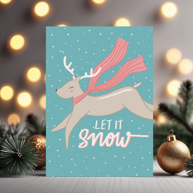 Rentierkarte Feiertagskarte (Prancing reindeer folded holiday card. Illustrated and hand-lettered by Clearlytangled Studio.)
